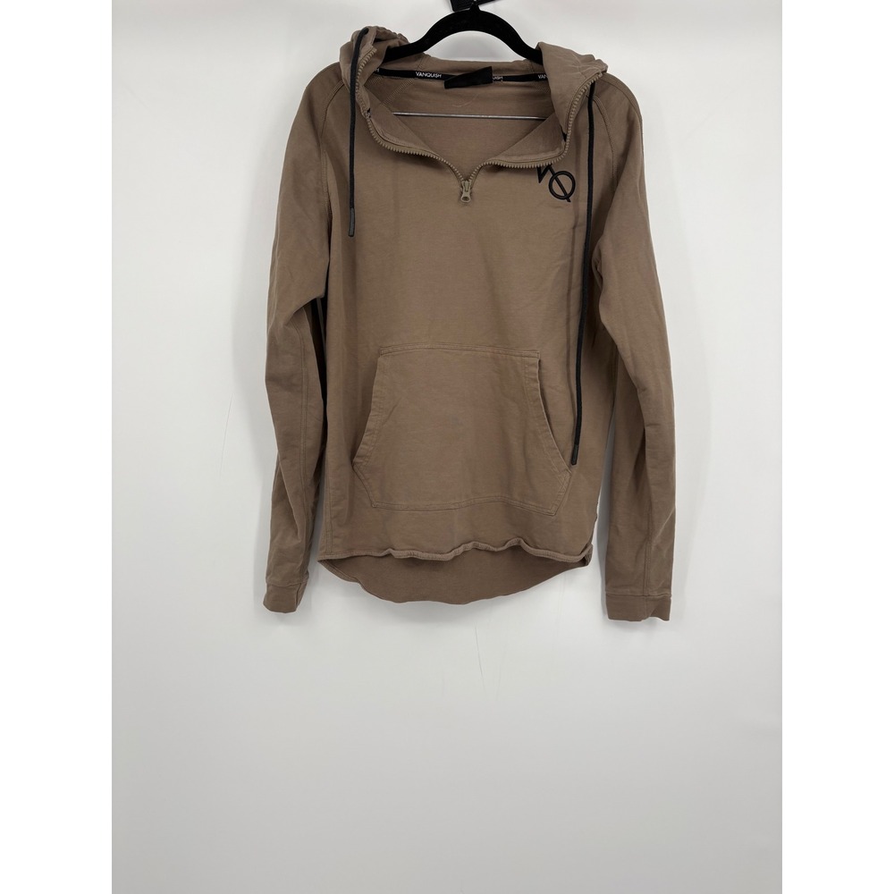 Vanquish Mens Tan Quarter Zip Hoodie Pullover Pocket Logo Athleisure Size M
